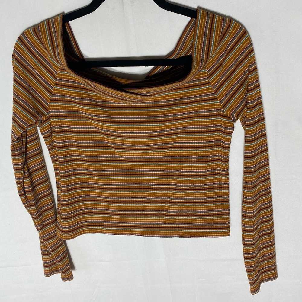 Arizona Jeans Co. Retro Y2K Striped Off Shoulder Long Sleeve Crop Top L - Picture 12 of 14